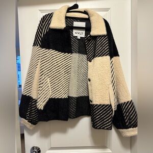 NVLT Women's Checkered Black and Cream Teddy Jacket